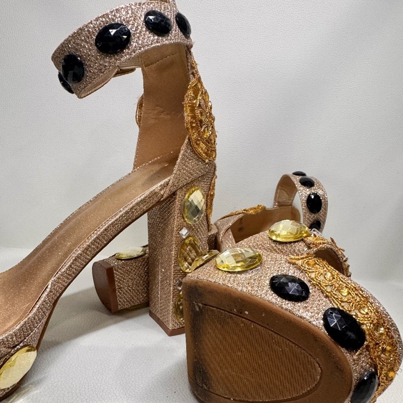 Gold Competition Heels with Yellow, Black & Silver Stones – 5” High✨ - Picture 6 of 9